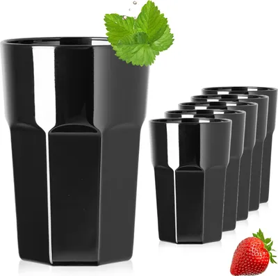 Produktbild von PLATINUX Schwarze Allzweckgläser aus Glas 280ml (max. 350ml) Set 6-Teilig Trinkgläser Wassergläser Pokal stapelbar groß