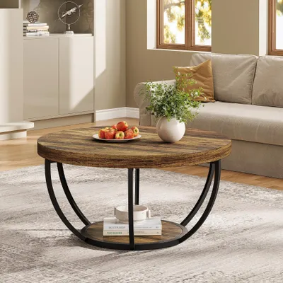 Obrázok produktu pre Kruhový konferenčný stolík/stolík do obývačky – HOGA-NY036 – drevo – Ø 80,5 cm, V 44 cm – minimalistický dizajn – na montáž – rustikálna hnedá