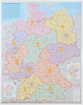 Image de Carte des codes postaux allemands 1 : 1 000 000. Carte murale petit format avec barres métalliques