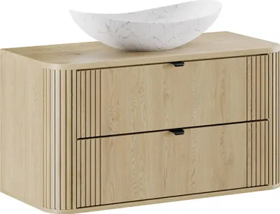 Produktbild von Badezimmer-Waschtisch 100 cm breit in Eiche, Rillen, mit Aufsatzwaschbecken - OLIVA-56