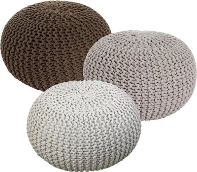Produktbild von Soma Sitzhocker Pouf Hocker SET 3 Stück Grobstrick-Optik Ø 55 cm (BxHxL) 55 x 37 x 55 cm braun & beige & natur