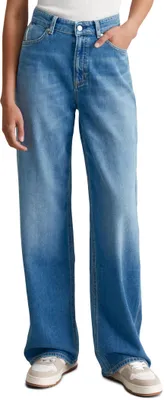 Productafbeelding van Marc O'Polo dames jeansbroek met stretch, wijde pijpen, blauw (medium blauw)