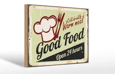 Produktbild von Holzschild Retro 30x20cm Good Food cold drink open 24