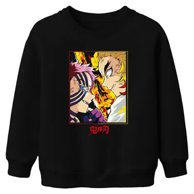 Produktbild von 鬼滅の刃 Rengoku Akaza Flammenkampf Anime Geschenk Fan Kinder Sweatshirt Pullover, Schwarz, 152