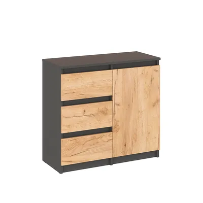 Produktbild von KOMTO Kommode mit 3 Schubladen und Türen – Komodenschrank Antrazit/Honing Eiche für Schlafzimmer, Wohnzimmer oder Flur| PIKO 80,4 x 35 x 74,5 cm