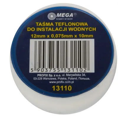 Obrázek produktu pro Mega Páska teflonová 12 mm x 0075 mm x 10 m
