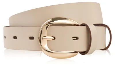 Produktbild von Damen Lederhosengürtel 90 cm schmal beige mit goldener Schnalle PG-14-BZ-90