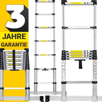Produktbild von Craftfull Teleskopleiter | Soft-Close-Funktion - Aluleiter - Ausziehleiter - Stehleiter - Mehrzweckleiter - Leiter - Anlegeleiter (3.8 Meter)
