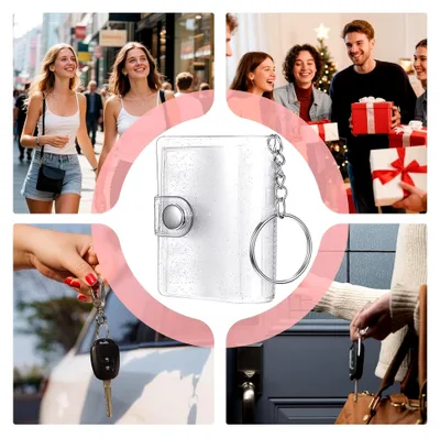 Produktbild von Mini Scrapbook Schlüsselanhänger – Schlüsselanhänger mit 24 Fächern für Fotos – Anhänger für Tasche, tragbar, transparent, für Geldbörse für Erwachsene, Männer, Frauen, Geburtstag, Hochzeit, Schule