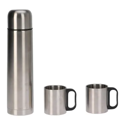 Produktbild von Edelstahl 1 Liter Thermosflasche bis zu 6 Stunden Warmhaltend mit 2 Becher je 180 ml Isolierflasche Thermobecher