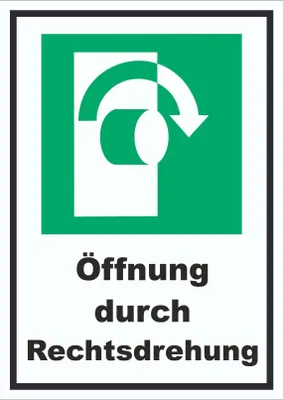 Produktbild von Öffnung durch Rechtsdrehung Schild A1 Rückseite selbstklebend