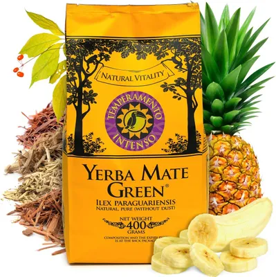 Immagine prodotto di Yerba Mate Verde Temperamento Intenso Potente 400g - Yerba Mate brasiliana con erbe - Tè verde di yerba mate in foglie sfuse - VEGAN - Senza glutine