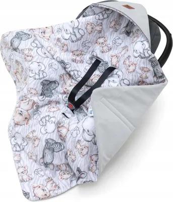 Produktbild von Pepi Einschlagdecke Babyschale Kindersitz Decke für Autositz Babydecke Maxi Cosi mit grau Velvet 90×90 cm Safari