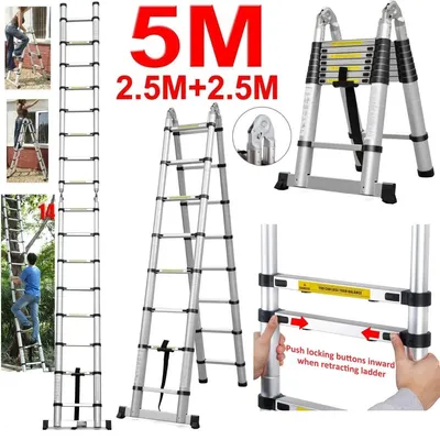 Image de Échelle télescopique de 5 mètres - Échelle domestique en forme de A - Échelle pliante en aluminium - Échelle de travail polyvalente - Antidérapante - Légère et portable