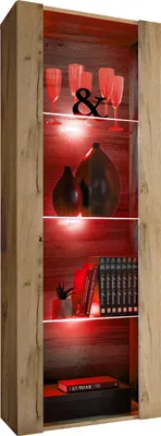 Obrázek produktu pro Komodee | Vitrína Tivoli se 3 Policemi, Korpus Wotan Matný Přední Část Wotan Matný, LED RGB