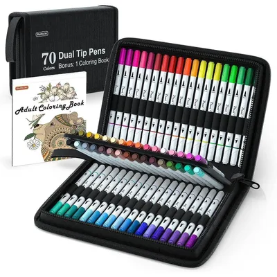 Productafbeelding van Kleurpotloden met dubbele punt, fiberstiften, fineliners, kleurplaten, 70 stuks