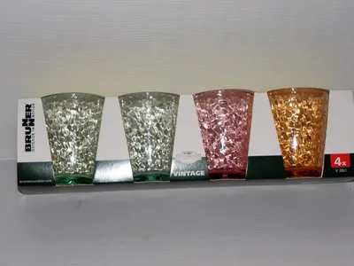 Immagine prodotto di Bicchieri VINTAGE - Set da 4 - 4 colori - policarbonato infrangibile - 300 ml