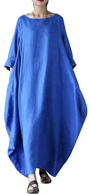 Image de Robe longue pour femmes, manches longues, style bohème, couleur bleue