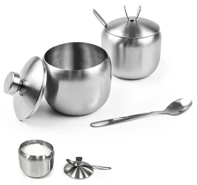 2er Set Zuckerbehälter 300 ml Edelstahl mit Deckel und Löffel