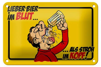 Produktbild von Blechschild Alkohol 18x12cm Bier im Blut, als Stroh im Kopf