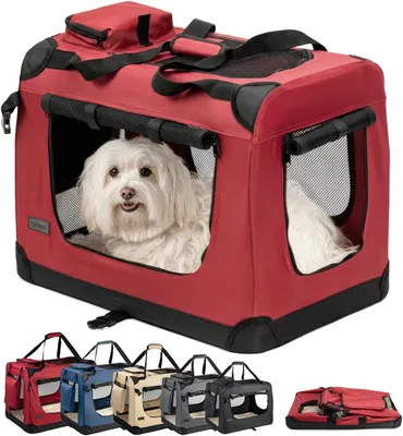 Immagine prodotto di Trasportino pieghevole per cani - Trasportino da viaggio - Ideale per viaggi e auto - Con coperta - 60x42x44 cm - Rosso scuro