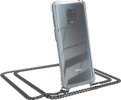 Produktbild von EAZY CASE Metall Handykette für Xiaomi Redmi Note 9S / 9 Pro / 9 Pro Max, Handyhülle mit Umhängeband, Silikonhülle, Metallkette für Smartphone in Grau