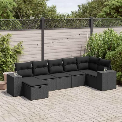 Produktbild von Eleganten-Stil 7-tlg. Garten-Lounge-Set mit Kissen Garten-Sofagarnitur, Outdoor Indoor, Schwarz Poly Rattan Gartenmöbel-Sets CHY98159418