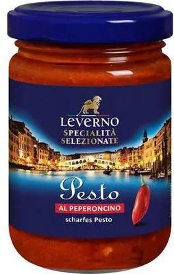 Produktbild von Leverno Pesto al Peperoncino 130 G Glas  Aus 40% Chillies Scharf Glutenfrei Vegan