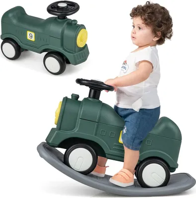 Produktbild von 3 in 1 Schaukelpferd, Rutschauto mit abnehmbarem Balancierbrett, Rutschfahrzeug in Zugform, 40 Grad Balance Board für Kinder 18-72 Monate (Zug)