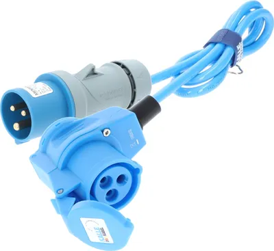 Produktbild von KALLE DAS KABEL CEE PUR-Verlängerungskabel 230V 16A 3G 2,5 mm² 1,5 Meter mit CEE-Stecker + Winkelkupplung Schutzart IP44 Panzerkabel Stromkabel Verlängerung Campingkabel Polyurethan-Kabel Baustelle