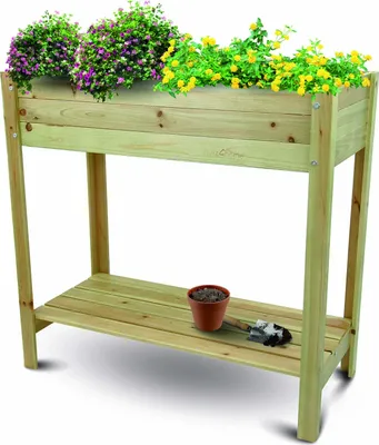 Immagine prodotto di Aiuola rialzata holz4home® con telo impermeabile e inserto in tessuto non tessuto, legno naturale di abete marrone | 37x78x80 cm | Aiuola, fioriera, cassetta da giardino