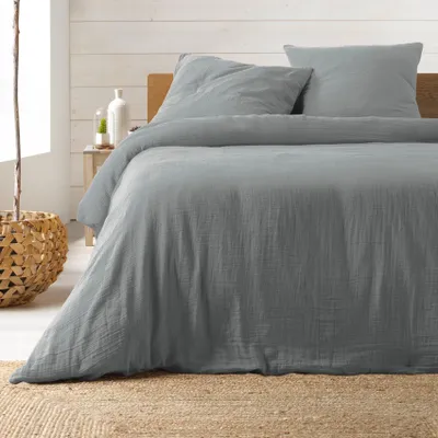 Image de Parure de lit - Douceur d'Intérieur - ANGELIA - Gaze de coton - 260 x 240 cm - Gris