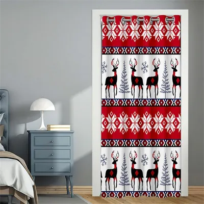 Image de Rideau occultant, motif Noël, élans, 116x137 cm, flocons de neige