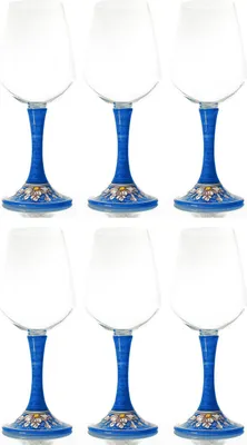 Produktbild von Casa Padrino Luxus Weinglas 6er Set Blau / Mehrfarbig H. 23,5 cm - Handgefertigte & handbemalte Weingläser - Hotel & Restaurant Accessoires - Luxus Qualität -  Italy