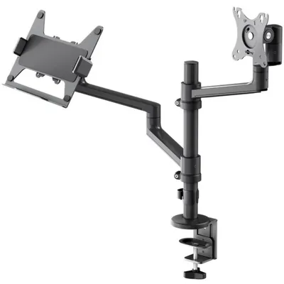 Image de Goobay 74417 Basic Deluxe Support d'écran avec bras pour ordinateur portable, noir - Station de travail pour écrans de 17 à 32 pouces (43 - 81 cm), écran max. 8 kg/ordinateur portable 5 kg, montage simple par encliquetage