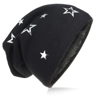 Produktbild von Kinder Strick Beanie Silber Stern Schwarz M