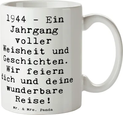 Produktbild von Mr. & Mrs. Panda Teetasse Spruch 1944 Geburtstag - Weiß - Geschenk, Glückwunsch, Pott, Alter, feiern, Tasse, haferl, Happy Birthday, Geburtstagsgeschenk, Keramiktasse