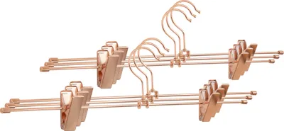 Produktbild von Natural Goods Berlin GARD Hosenbügel, 360 Grad drehbar, Design Kleiderbügel, Wirbelhaken Rockbügel für Kleiderstangen und Garderobenständer, Roségold, 6 Stück