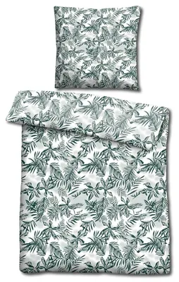 Productafbeelding van CloudComfort Basic microvezel beddengoed, groene bladeren, 135 x 200 cm + 80 x 80 cm