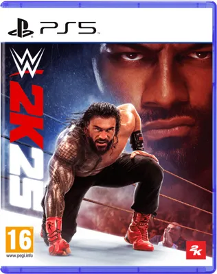 Cover art for the WWE 2K25 video game on PS5, featuring wrestler Roman Reigns.