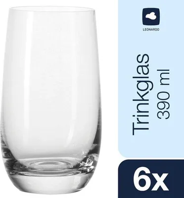 Immagine prodotto di Bicchieri da acqua grandi, set da 6, 390 ml, design moderno, lavabili in lavastoviglie, vetro
