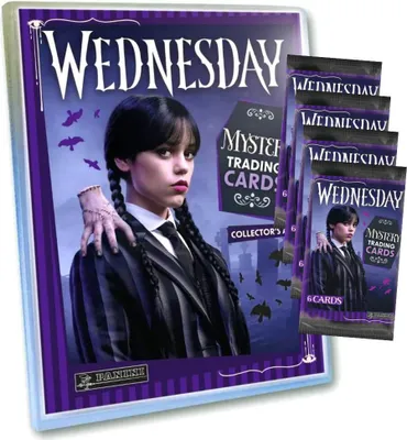 Produktbild von Wednesday Karten - Mystery Trading Cards Sammelkarten - 1 Mappe + 4 Booster