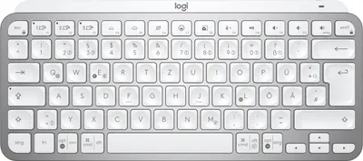 A top-down view of a Logitech MX Keys Mini keyboard on a white background.
