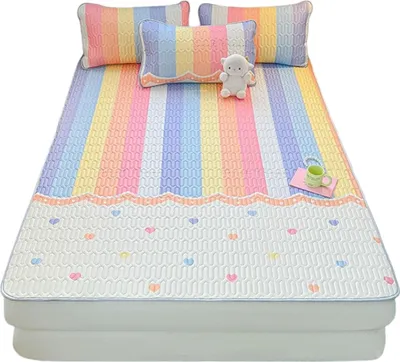 Produktbild von Atmungsaktives Kinderbettwäsche Set 90x200 cm, Schnelltrocknendes Bettlaken & Kissenbezug 50x70 cm - DUODREAM Regenbogen