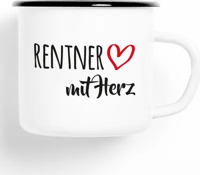 Produktbild von Huuraa Emaille Tasse Rentner Geschenk Kaffeebecher Vintage 300ml Rentner Präsent