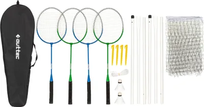 Produktbild von Outtec® Badminton Set - 4x Schläger, 2x Federball, 1x Netz mit Pfosten, 1x Abdeckung - Spiel für Kinder & Erwachsene - für Outdoor, Garten, Strand