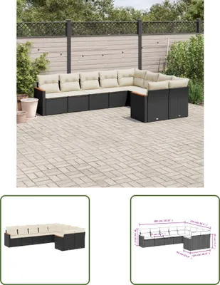 Produktbild von The Living Store 9-tlg. Garten-Sofagarnitur mit Kissen Schwarz Poly Rattan
