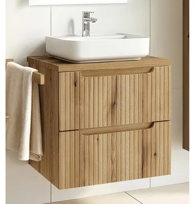 Produktbild von Badezimmer Waschtisch mit 60 cm Breite in Eiche mit gerillter Front, 2 Schubladen - NEWPORT-56-EVOKE
