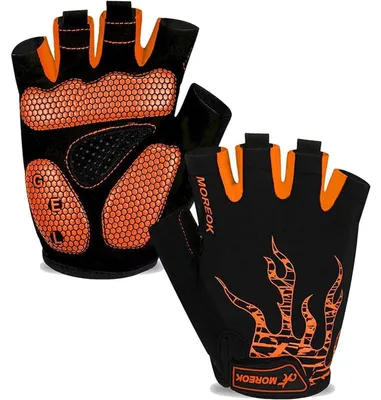Productafbeelding van Fiets handschoenen, halve vingers, ademend, SBR gel, schokabsorberend, antislip, oranje, maat XL