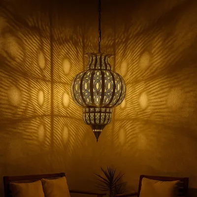 Image de Lampe à suspendre Isfahan or 50cm | Lampe orientale en métal